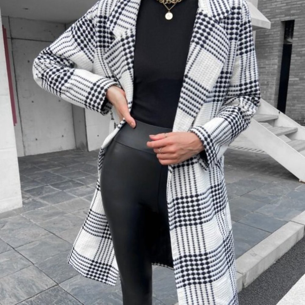 CLASSY Houndstooth Print Trench Coat / Jacket - Picture 6 of 11